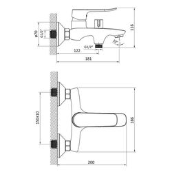 Смеситель для ванны и душа RJ Slip RBZ090-3 (Chrome) Thumb
