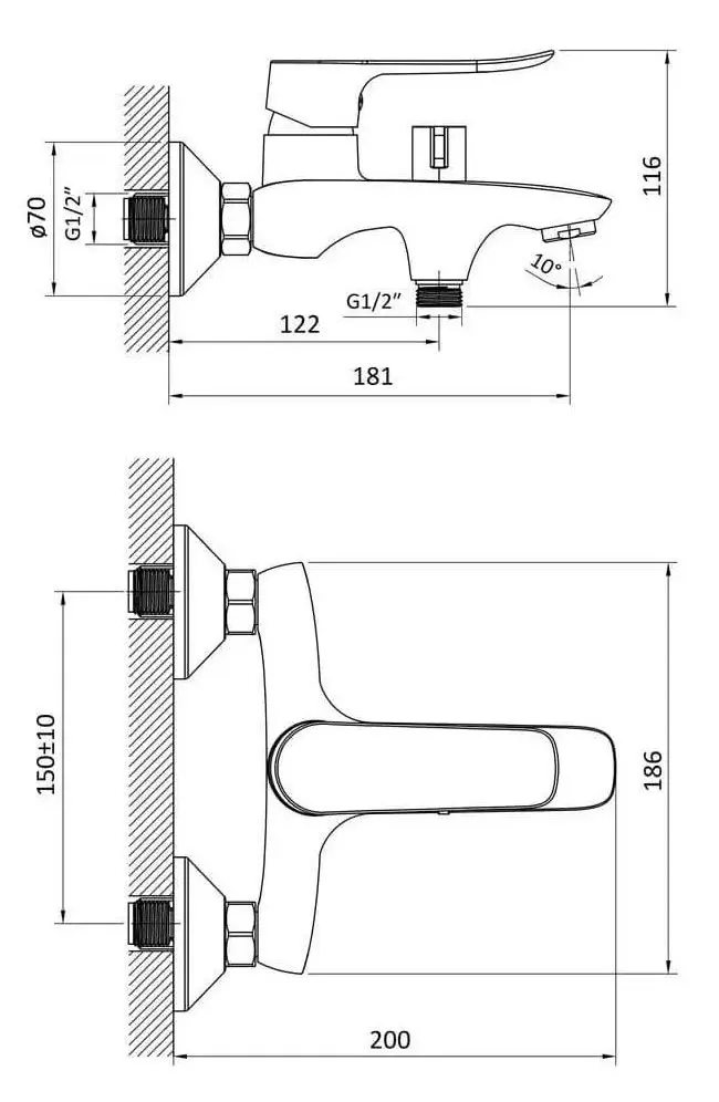 Смеситель для ванны и душа RJ Slip RBZ090-3 (Chrome) - 3