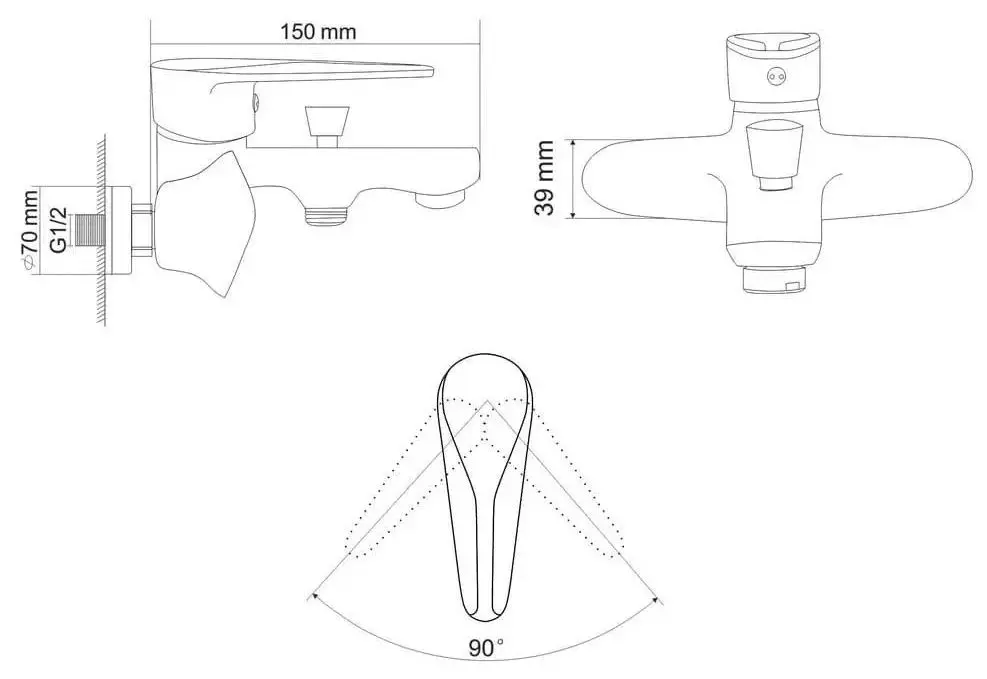 Смеситель для ванны и душа RJ Tulip RBZ081-3 (Chrome)