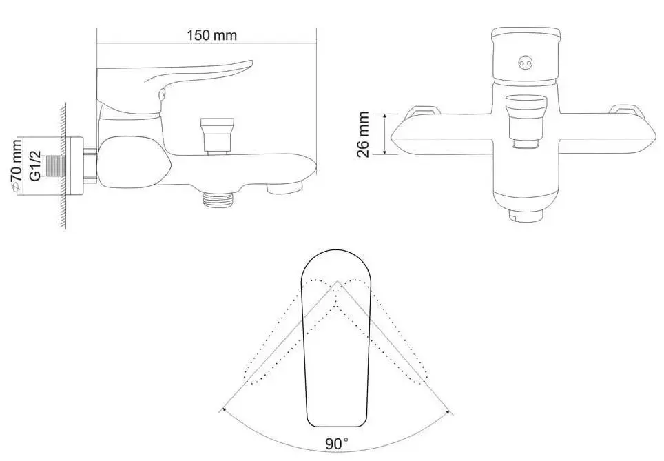Смеситель для ванны и душа RJ Velum RBZ082-3 (Chrome)