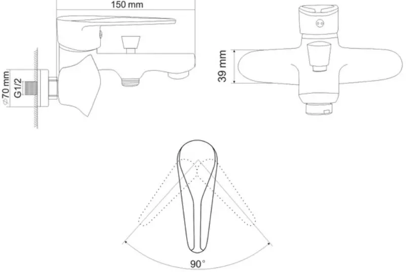 Смеситель для ванны RJ Luck RBZ080-3 (Chrome) - 3