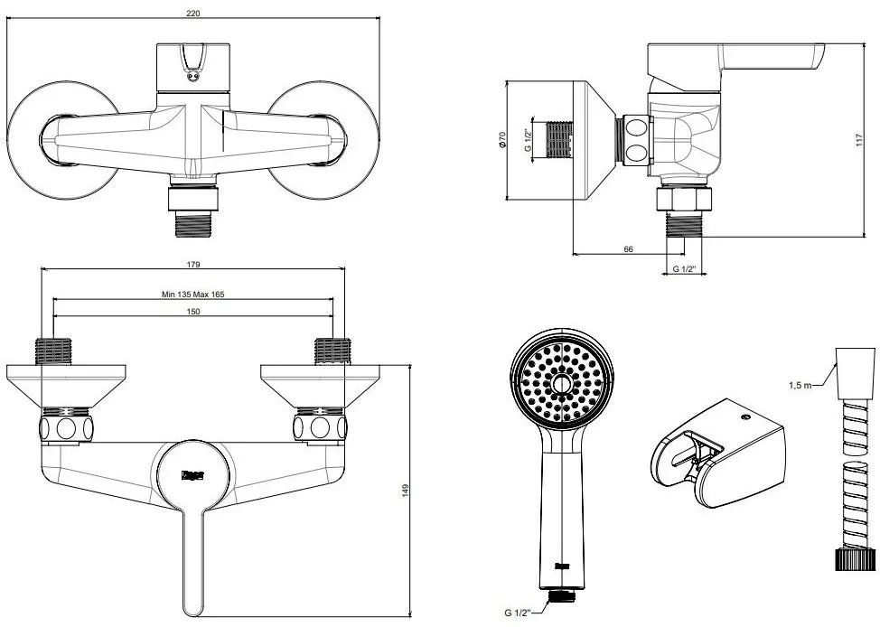 Baterie pentru de dus Roca Saona A5A207AC0K (Chrome) - 2