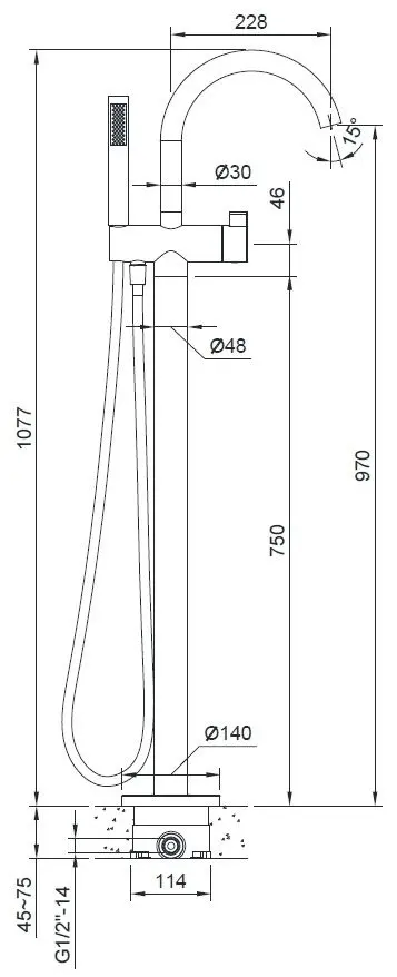 Напольный смеситель для ванны Volle 12-33-100 (Chrome)