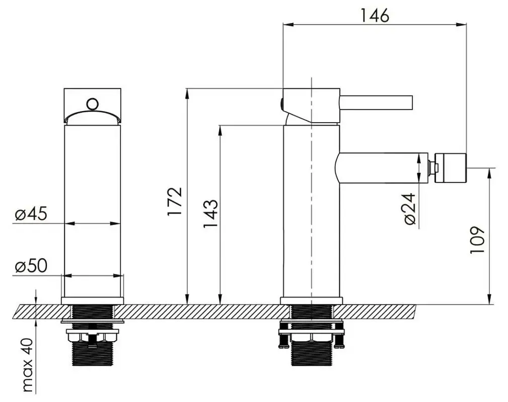 Baterie pentru bideu Volle Cruze 1547.020106 (Graphite)