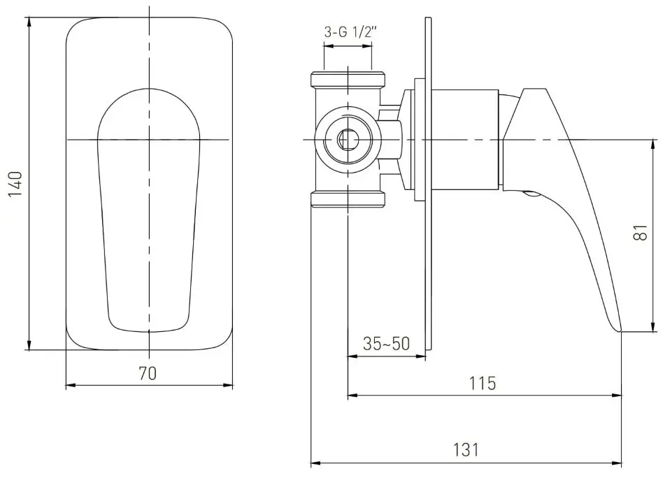 Baterie pentru dus cu montare ascunsa Volle Orlando 15193200 (Chrome) - 2