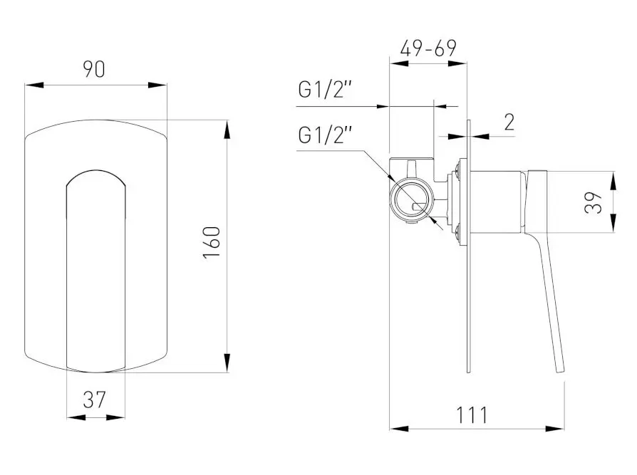 Смеситель для душа скрытого монтажа Volle Solo 1510.101405 (Graphite)