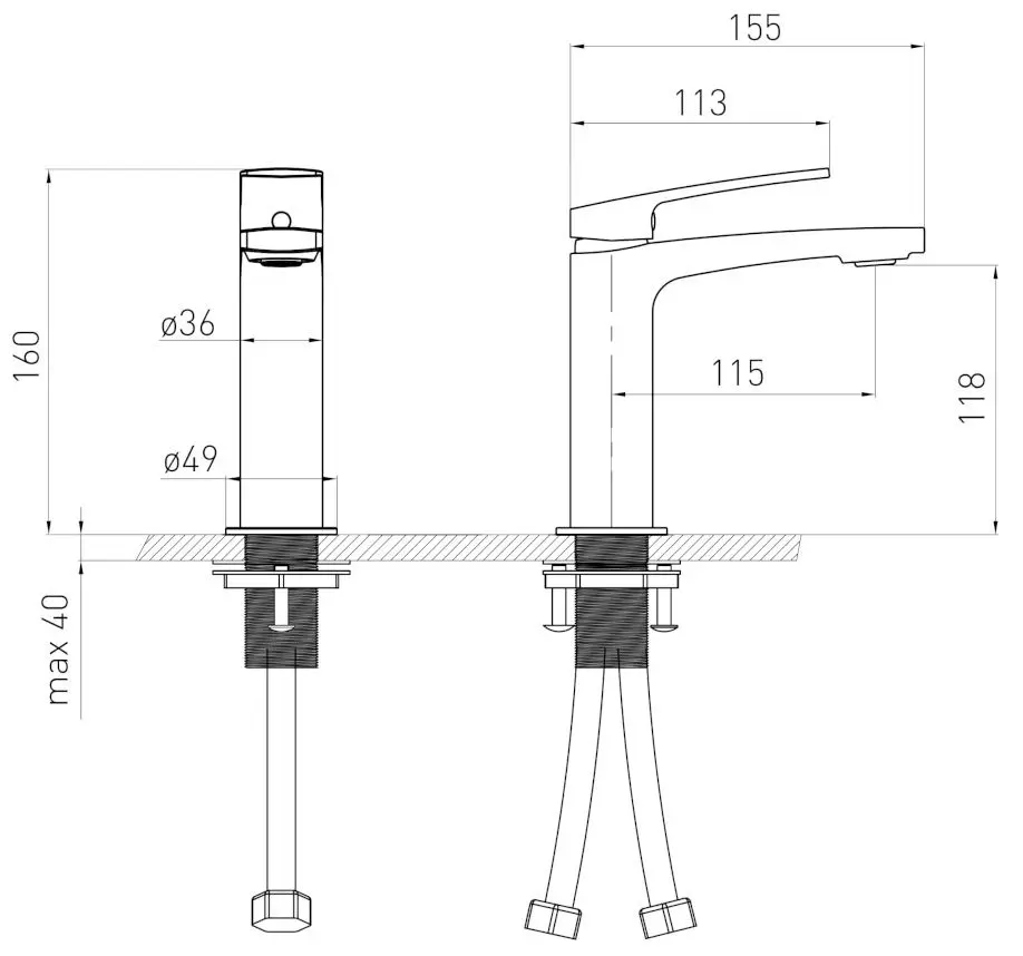 Baterie pentru lavoar Volle Cante 1512.011105 (Graphite)