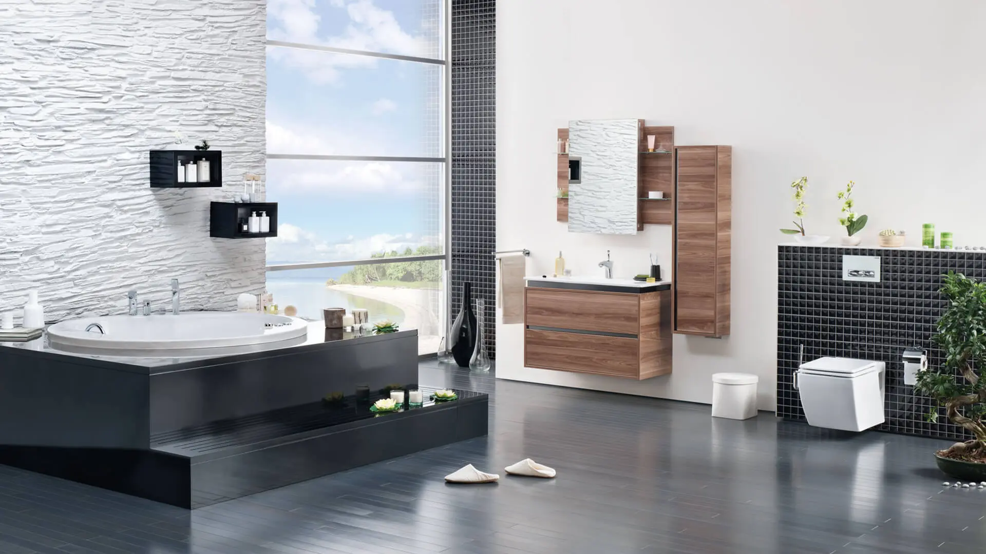 Набор тумбы с умывальником Creavit Nesh/Verti VE0100.00.VV 100 (Light Walnut/Black)