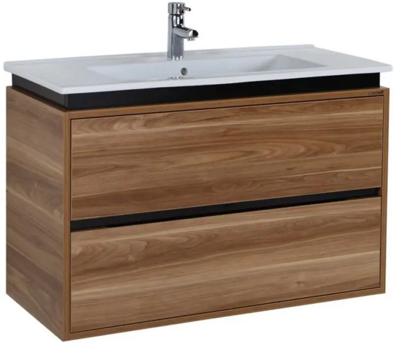 Набор тумбы с умывальником Creavit Nesh/Verti VE0100.00.VV 100 (Light Walnut/Black)