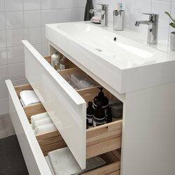 Набор тумбы с раковиной Ikea Godmorgon/Braviken 2 ящика/смеситель Brogrund 100x48x68 (Глянцевый Белый) Thumb