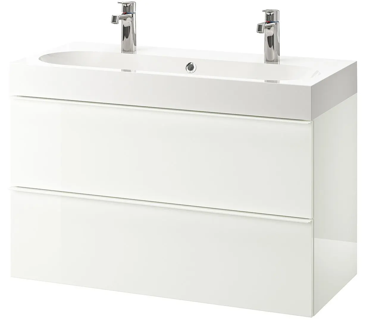 Набор тумбы с раковиной Ikea Godmorgon/Braviken 2 ящика/смеситель Brogrund 100x48x68 (Глянцевый Белый)