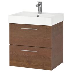Набор тумбы с раковиной Ikea Godmorgon/Braviken 2 ящика/смеситель Brogrund 61x49x68 (Под Коричневый Мореный Ясень)