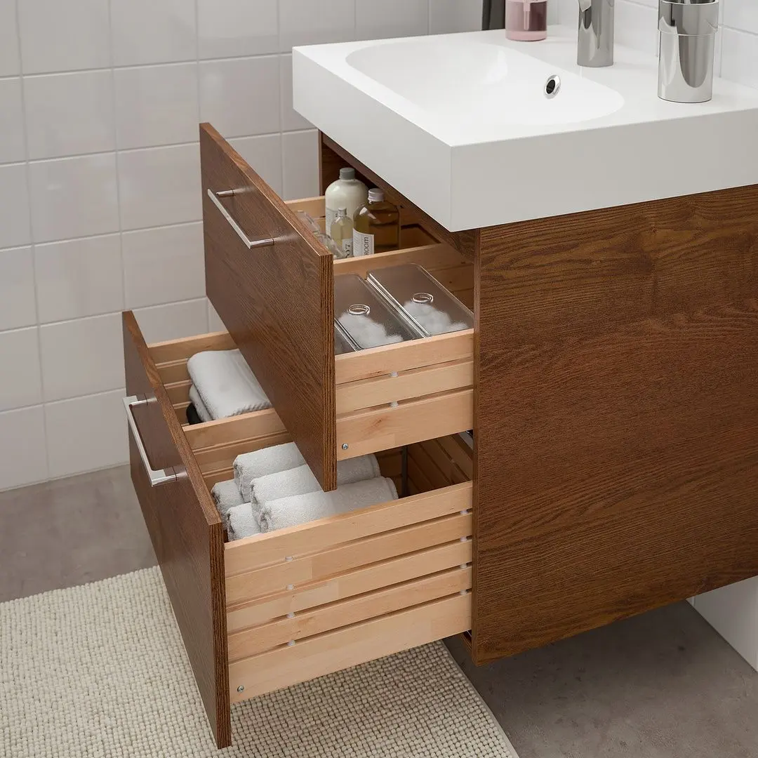Набор тумбы с раковиной Ikea Godmorgon/Braviken 2 ящика/смеситель Brogrund 61x49x68 (Под Коричневый Мореный Ясень) - 4