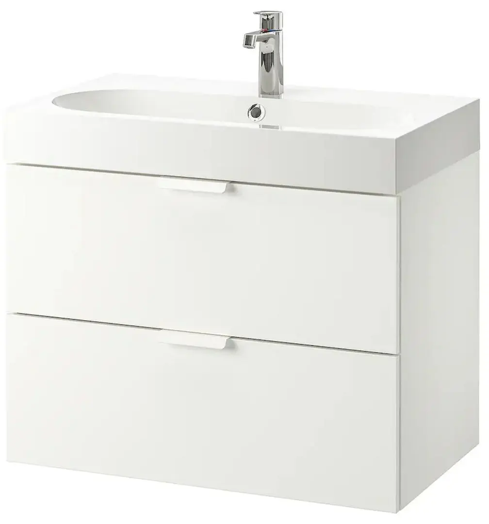 Набор тумбы с раковиной Ikea Godmorgon/Braviken 2 ящика/смеситель Brogrund 80x48x68 (Белый)