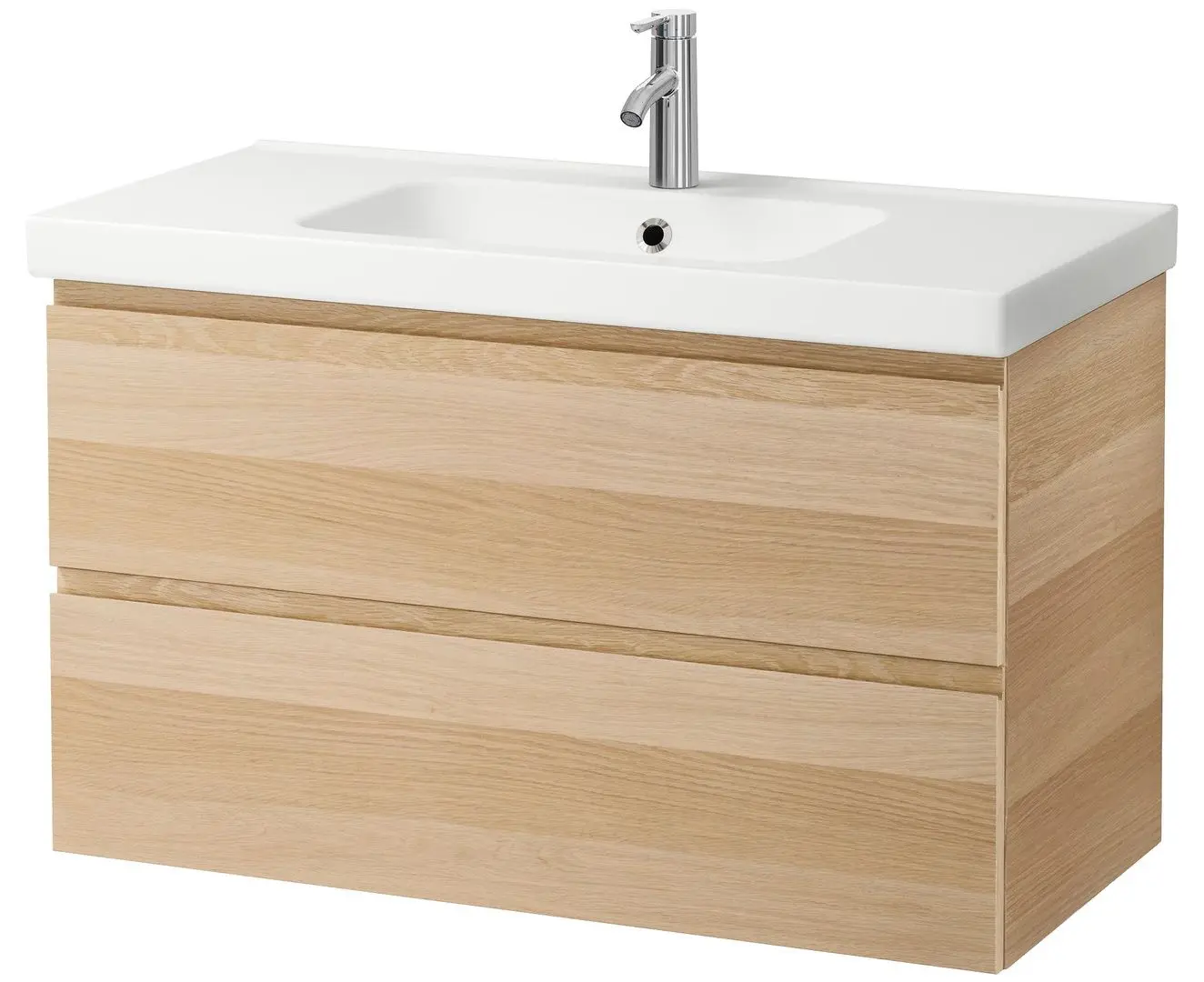 Набор тумбы с раковиной Ikea Godmorgon/Odensvik 2 ящика/смеситель Dalskar 103x49x64 (Под Беленый Дуб)