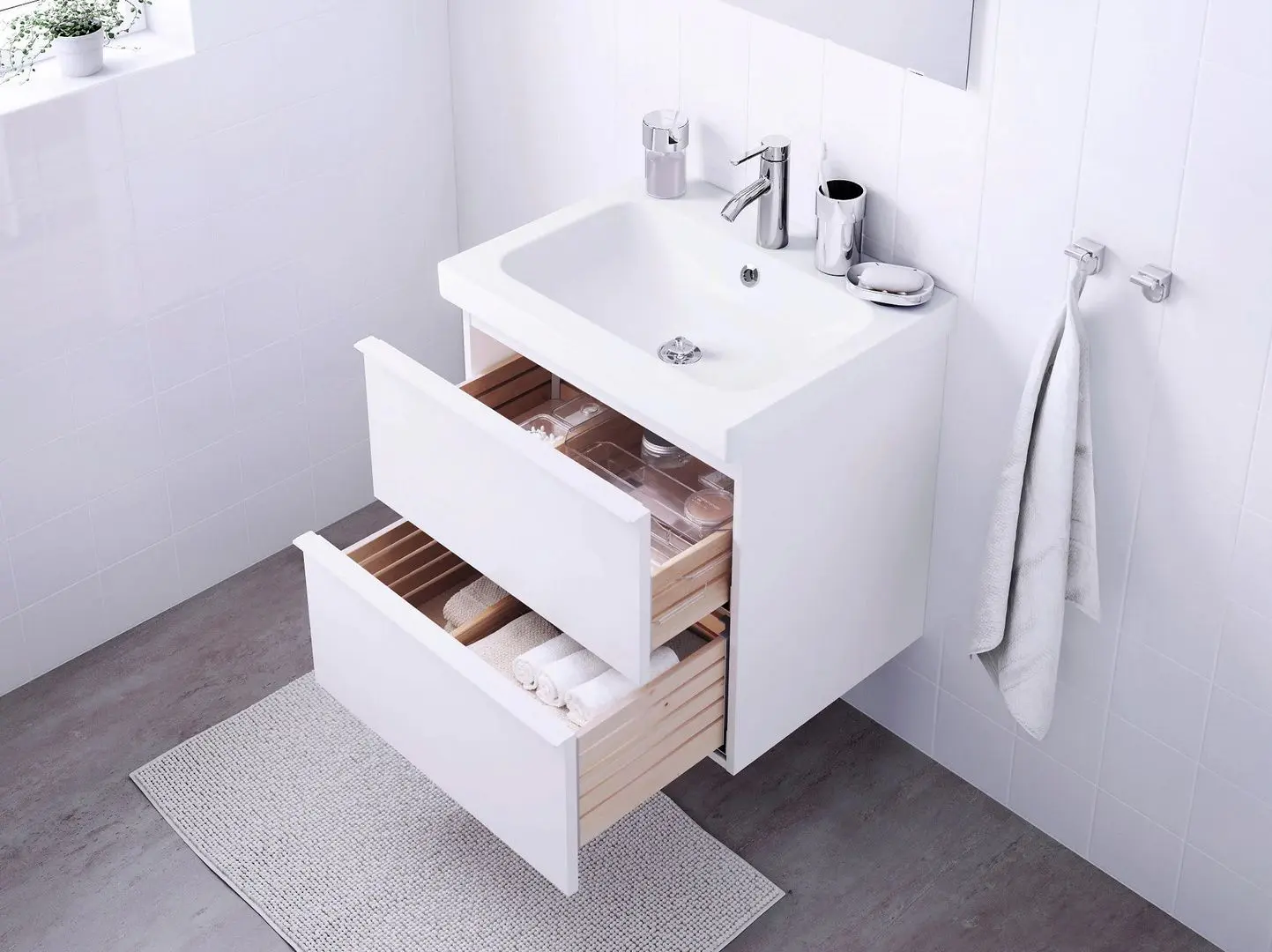 Набор тумбы с раковиной Ikea Godmorgon/Odensvik 2 ящика/смеситель Dalskar 63x49x64 (Глянцевый Белый) - 5