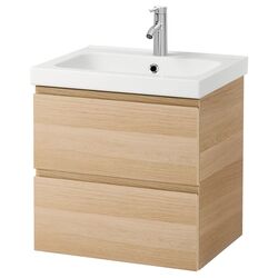 Набор тумбы с раковиной Ikea Godmorgon/Odensvik 2 ящика/смеситель Dalskar 63x49x64 (Под Беленый Дуб)
