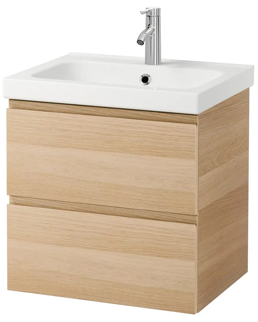 Набор тумбы с раковиной Ikea Godmorgon/Odensvik 2 ящика/смеситель Dalskar 63x49x64 (Под Беленый Дуб)