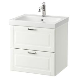 Набор тумбы с раковиной Ikea Godmorgon/Odensvik 2 ящика/смеситель Hamnskar 63x49x64 (Кашён Белый)