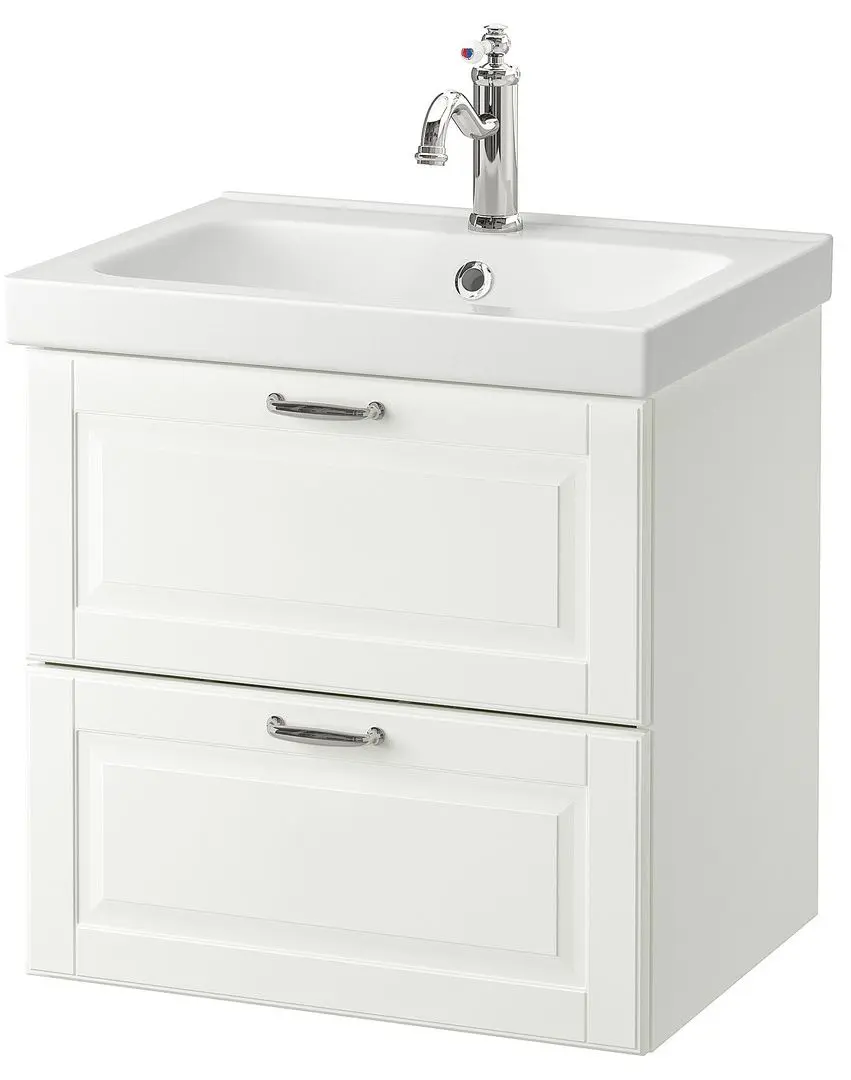 Набор тумбы с раковиной Ikea Godmorgon/Odensvik 2 ящика/смеситель Hamnskar 63x49x64 (Кашён Белый)