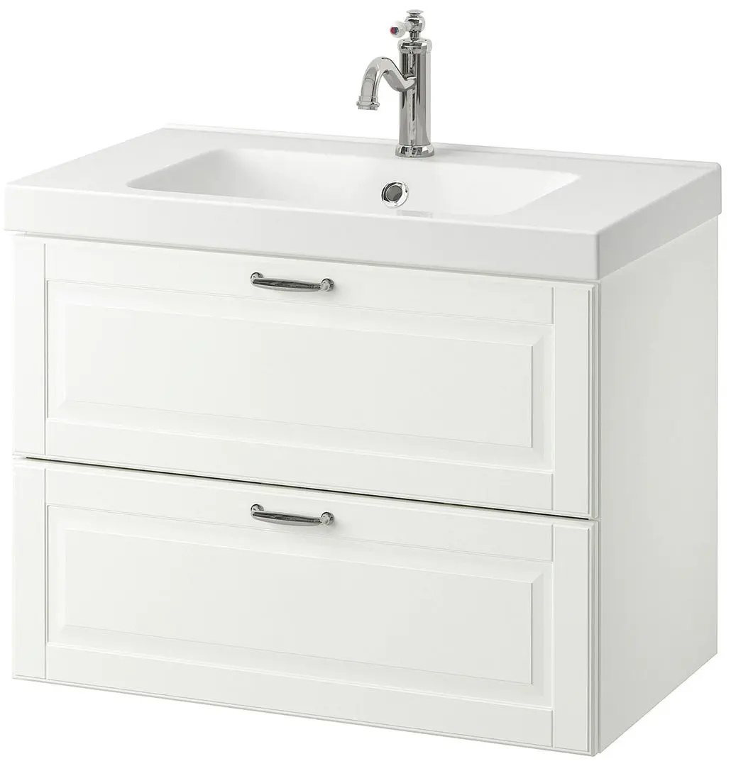 Набор тумбы с раковиной Ikea Godmorgon/Odensvik 2 ящика/смеситель Hamnskar 83x49x64 (Кашен Белый)
