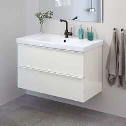 Набор тумбы с раковиной Ikea Godmorgon/Odensvik 2 ящика/смеситель Lundskar 103x49x64 ( Глянцевый Белый) Thumb