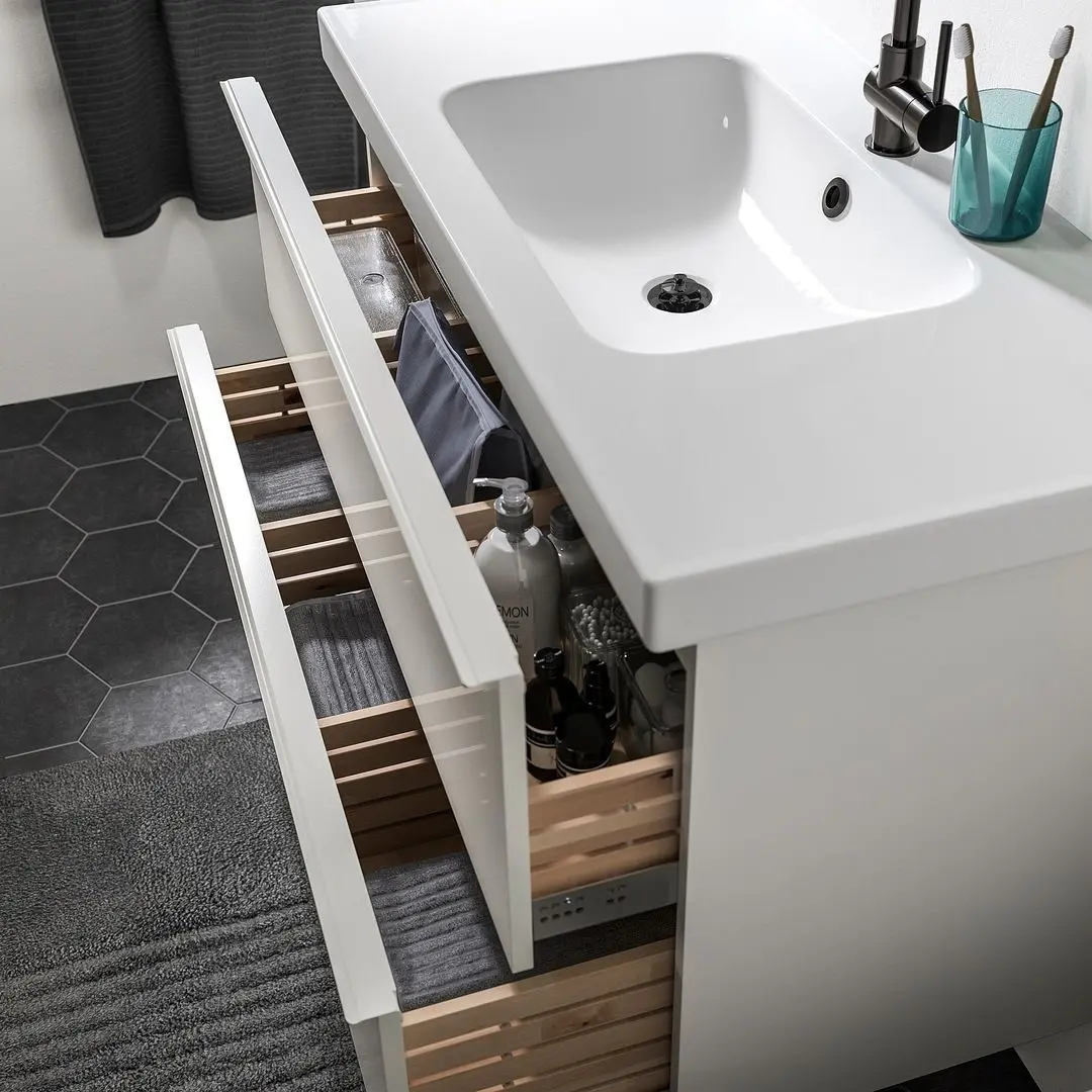 Набор тумбы с раковиной Ikea Godmorgon/Odensvik 2 ящика/смеситель Lundskar 103x49x64 ( Глянцевый Белый) - 3