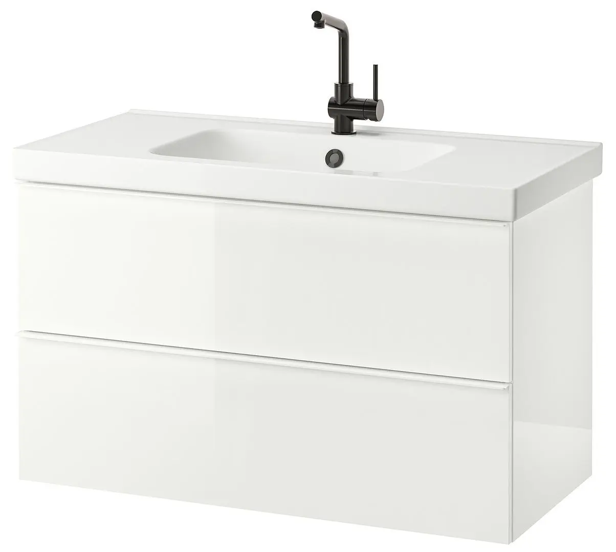 Набор тумбы с раковиной Ikea Godmorgon/Odensvik 2 ящика/смеситель Lundskar 103x49x64 ( Глянцевый Белый)