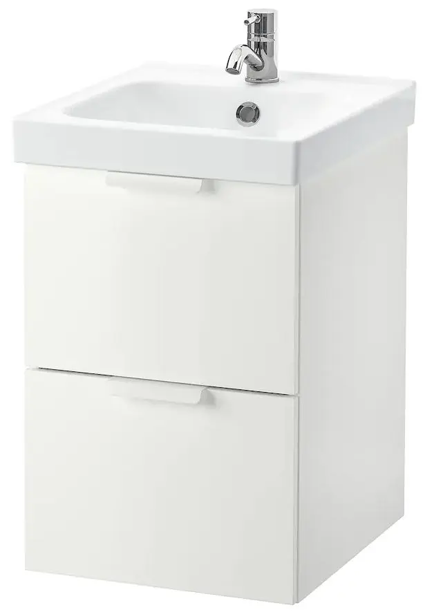 Набор тумбы с раковиной Ikea Godmorgon/Odensvik 2 ящика/смеситель Pilkan 43x49x64 (Белый)