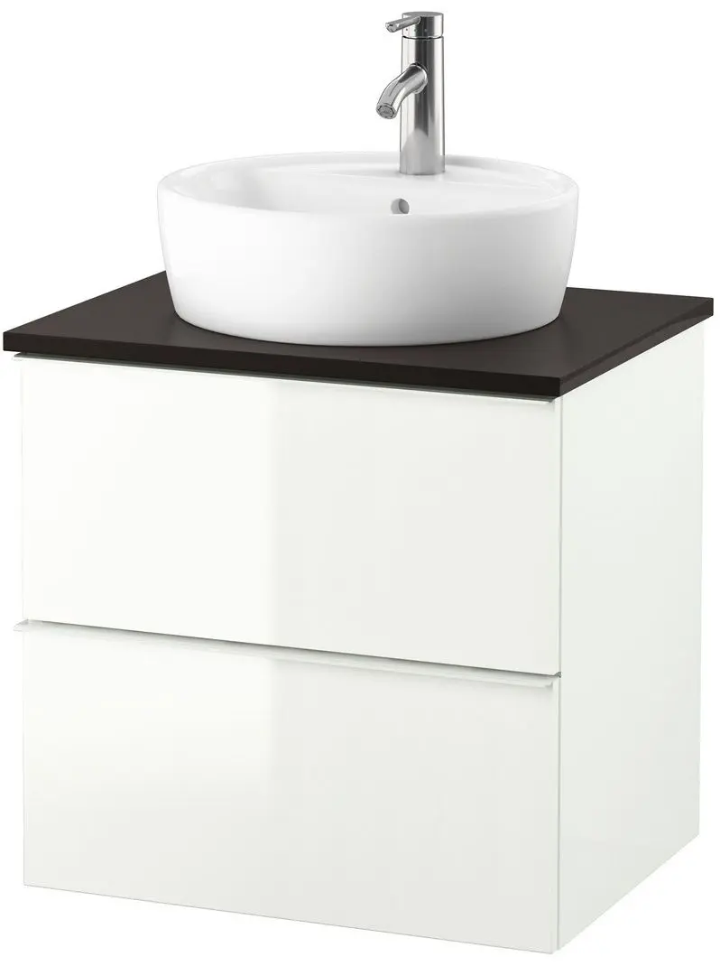 Набор тумбы с раковиной Ikea Godmorgon/Tolken/Horvik раковина 45/смеситель 62x49x74 (Глянцевый Белый/Антрацит)
