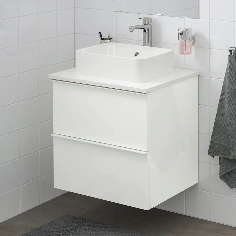 Набор тумбы с раковиной Ikea Godmorgon/Tolken/Horvik раковина 45x32/смеситель 62x49x72 (Глянцевый Белый/Белый) - 8