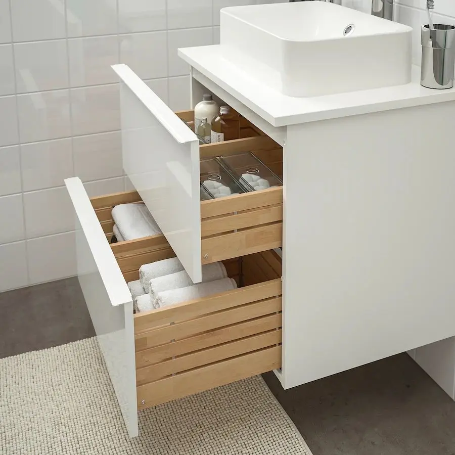 Набор тумбы с раковиной Ikea Godmorgon/Tolken/Horvik раковина 45x32/смеситель 62x49x72 (Глянцевый Белый/Белый) - 7