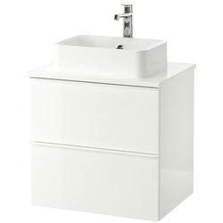 Набор тумбы с раковиной Ikea Godmorgon/Tolken/Horvik раковина 45x32/смеситель 62x49x72 (Глянцевый Белый/Белый)