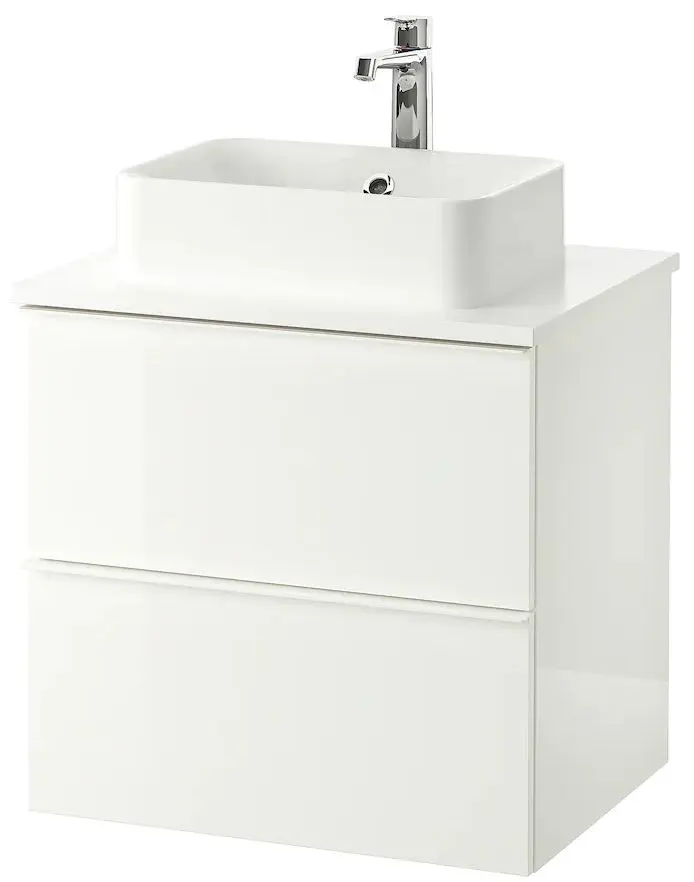 Набор тумбы с раковиной Ikea Godmorgon/Tolken/Horvik раковина 45x32/смеситель 62x49x72 (Глянцевый Белый/Белый)