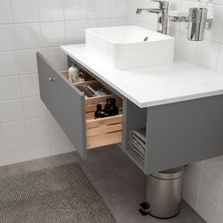 Набор тумбы с раковиной Ikea Godmorgon/Tolken/Horvik раковина 45x45/смеситель 102x49x43 (Гилбурен Темно-серый/Под Мрамор) Thumb
