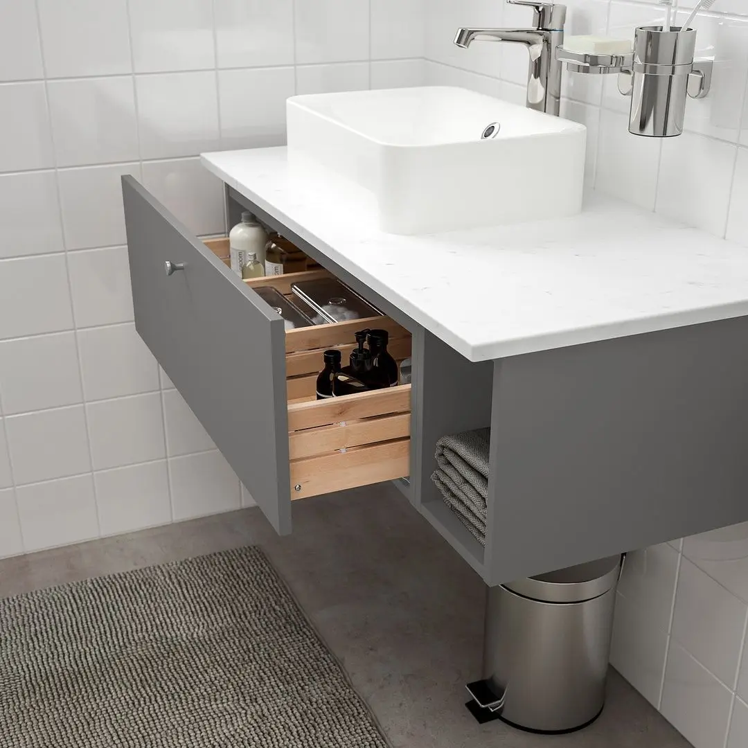 Набор тумбы с раковиной Ikea Godmorgon/Tolken/Horvik раковина 45x45/смеситель 102x49x43 (Гилбурен Темно-серый/Под Мрамор) - 4