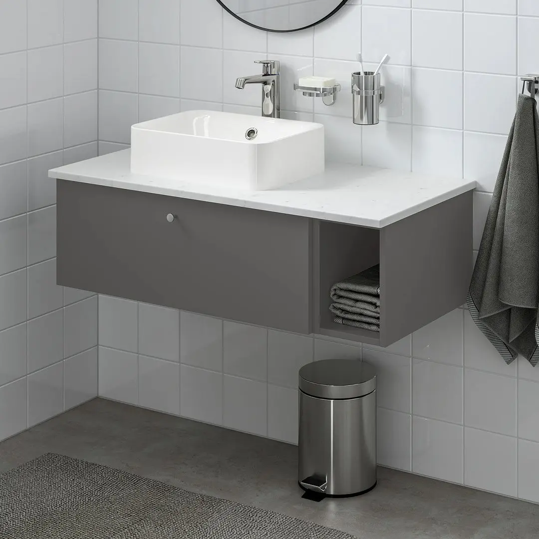 Набор тумбы с раковиной Ikea Godmorgon/Tolken/Horvik раковина 45x45/смеситель 102x49x43 (Гилбурен Темно-серый/Под Мрамор) - 5