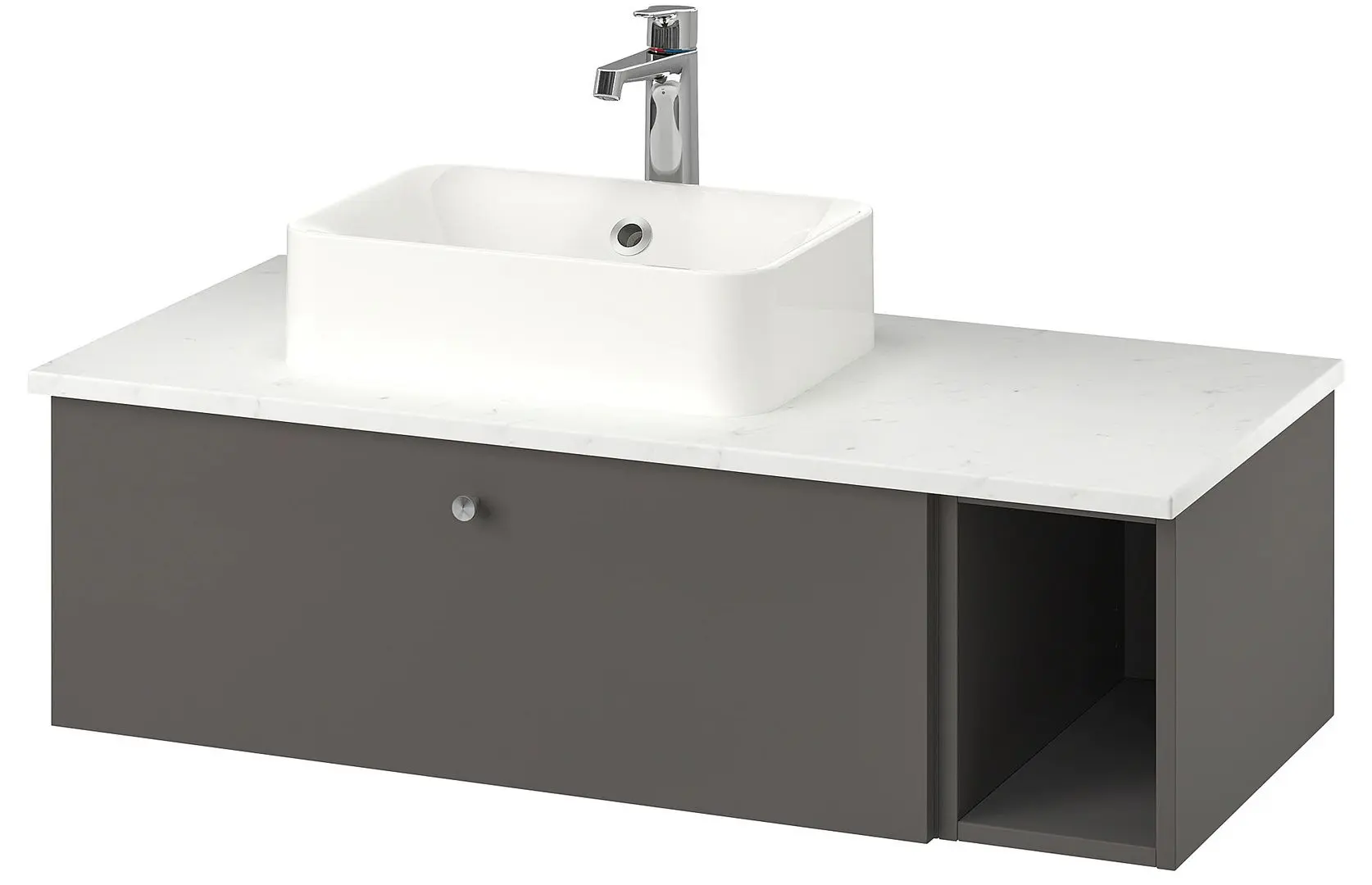 Набор тумбы с раковиной Ikea Godmorgon/Tolken/Horvik раковина 45x45/смеситель 102x49x43 (Гилбурен Темно-серый/Под Мрамор)