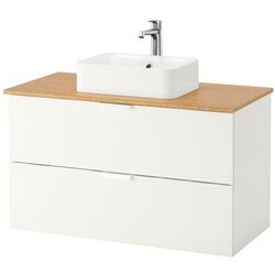 Набор тумбы с раковиной Ikea Godmorgon/Tolken/Horvik раковина 45x45/смеситель 102x49x72 (Белый/Бамбук)