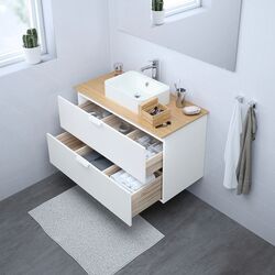 Набор тумбы с раковиной Ikea Godmorgon/Tolken/Horvik раковина 45x45/смеситель 102x49x72 (Белый/Бамбук) Thumb