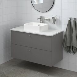 Набор тумбы с раковиной Ikea Godmorgon/Tolken/Horvik раковина 45x45/смеситель 102x49x72 (Гиллбурен Темно-серый/Под Мрамор) Thumb