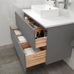 Набор тумбы с раковиной Ikea Godmorgon/Tolken/Horvik раковина 45x45/смеситель 102x49x72 (Гиллбурен Темно-серый/Под Мрамор) Thumb