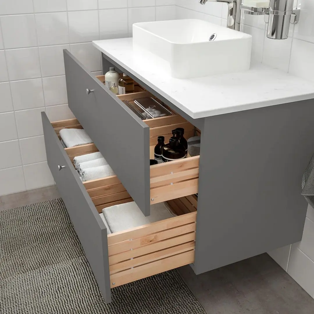 Набор тумбы с раковиной Ikea Godmorgon/Tolken/Horvik раковина 45x45/смеситель 102x49x72 (Гиллбурен Темно-серый/Под Мрамор) - 7