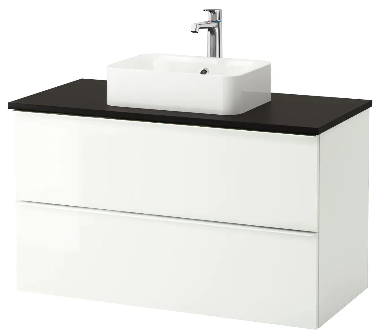 Набор тумбы с раковиной Ikea Godmorgon/Tolken/Horvik раковина 45x45/смеситель 102x49x72 (Глянцевый Белый/Антрацит)