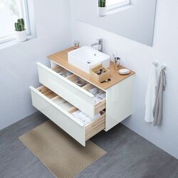 Набор тумбы с раковиной Ikea Godmorgon/Tolken/Horvik раковина 45x45/смеситель 102x49x72 (Глянцевый Белый/Бамбук) Thumb