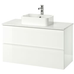 Набор тумбы с раковиной Ikea Godmorgon/Tolken/Horvik раковина 45x45/смеситель 102x49x72 (Глянцевый Белый/Мрамор)