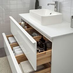 Набор тумбы с раковиной Ikea Godmorgon/Tolken/Horvik раковина 45x45/смеситель 102x49x72 (Глянцевый Белый/Мрамор) Thumb