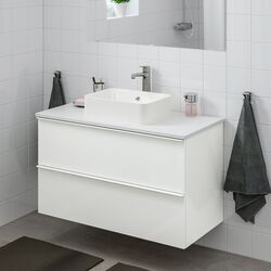 Набор тумбы с раковиной Ikea Godmorgon/Tolken/Horvik раковина 45x45/смеситель 102x49x72 (Глянцевый Белый/Мрамор) Thumb