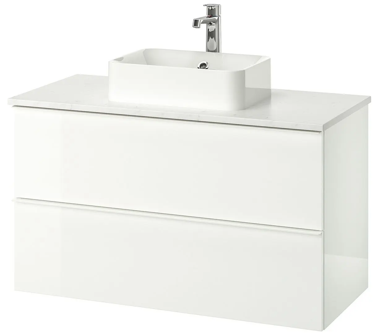 Набор тумбы с раковиной Ikea Godmorgon/Tolken/Horvik раковина 45x45/смеситель 102x49x72 (Глянцевый Белый/Мрамор)
