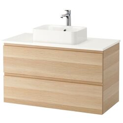 Набор тумбы с раковиной Ikea Godmorgon/Tolken/Horvik раковина 45x45/смеситель 102x49x72 (Под Беленый Дуб/Белый)